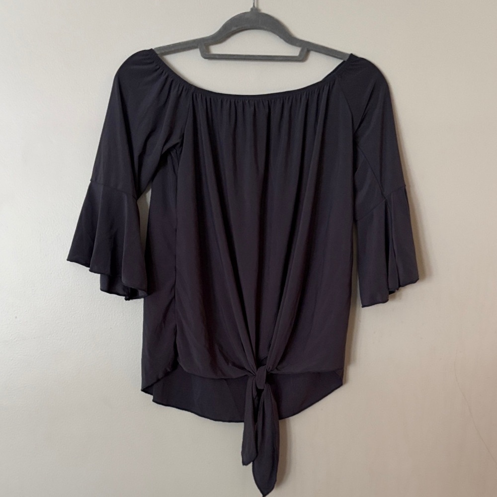Willow Black Off-Shoulder Blouse with Bell Sleeves